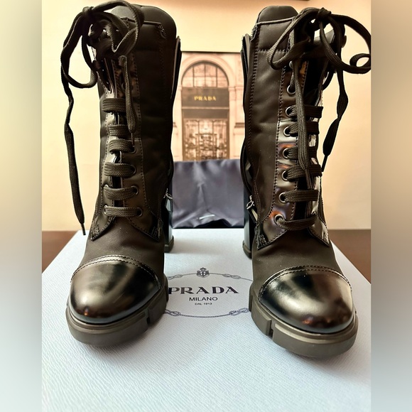 Prada Brushed Leather & Nylon Lace Up Booties,Black,Size 38- fits like US size 7 - Picture 6 of 14